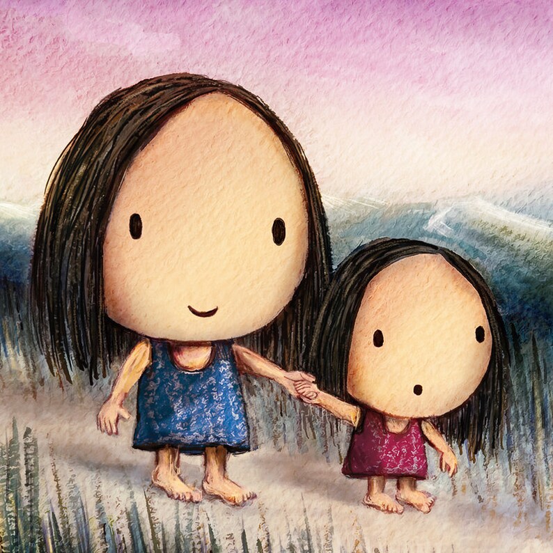 The Way Home. Cute wall décor of a mother and daughter walking together on their way home. An artwork featuring holding hands and walking image 6