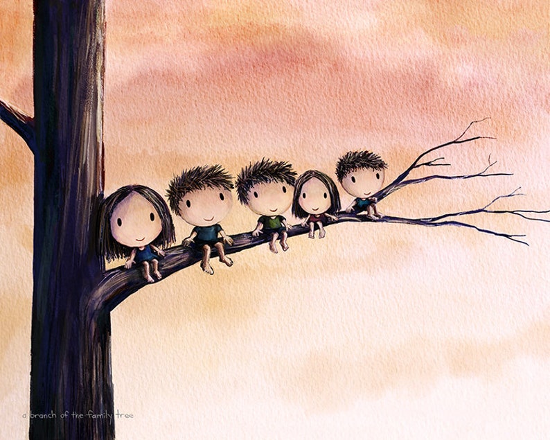 A Branch of the Family Tree. Wall decor of family of five climb a tree. Five brothers and sisters in a tree. Other combinations see pics image 3