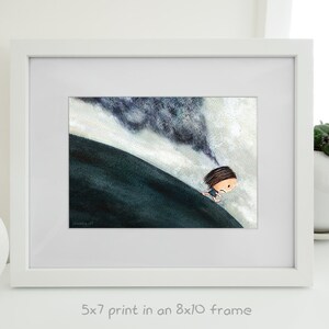 Storming Off A moody angry girl art print. Wall art featuring a grumpy girl walking out. Room decor of a Get out of my way kind of thing 5 x 7 inches