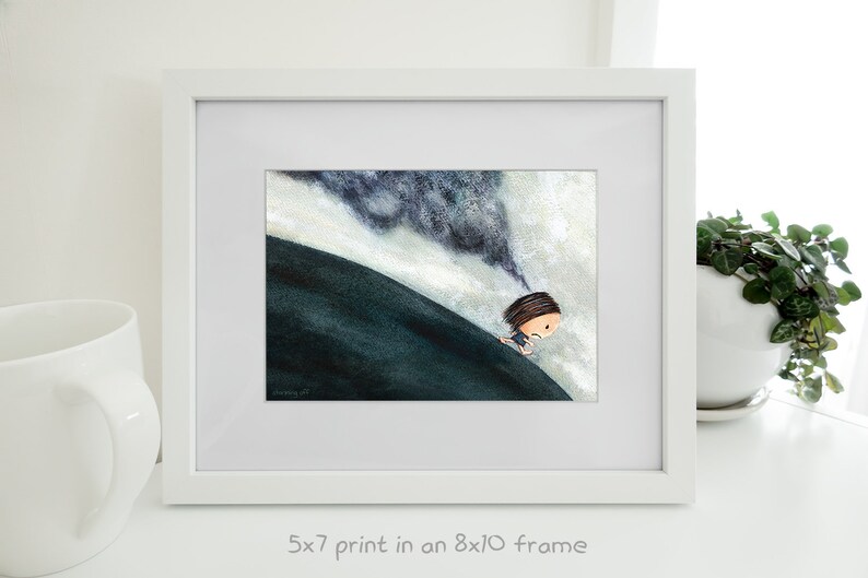 Storming Off A moody angry girl art print. Wall art featuring a grumpy girl walking out. Room decor of a Get out of my way kind of thing 5 x 7 inches