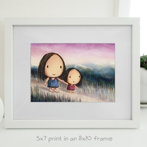 The Way Home. Cute wall décor of a mother and daughter walking together on their way home. An artwork featuring holding hands and walking image 3