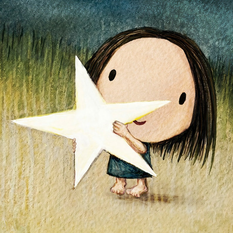 Catch a Star. Catch a falling star Wall Décor of a child with a star. It's a cute little girl print. So sweet and Kawaii Can she keep it image 6