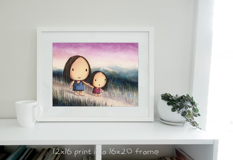The Way Home. Cute wall décor of a mother and daughter walking together on their way home. An artwork featuring holding hands and walking image 5