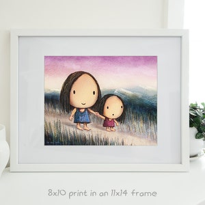 The Way Home. Cute wall décor of a mother and daughter walking together on their way home. An artwork featuring holding hands and walking image 4