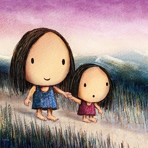 The Way Home. Cute wall décor of a mother and daughter walking together on their way home. An artwork featuring holding hands and walking image 2