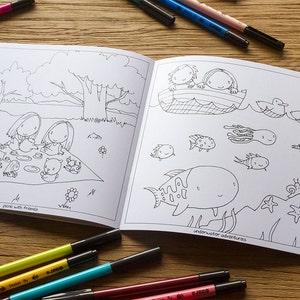 tummy mountain coloring book. A cute gift for those who like to color in the adventures of these children. Gift ideas for coloring book image 5