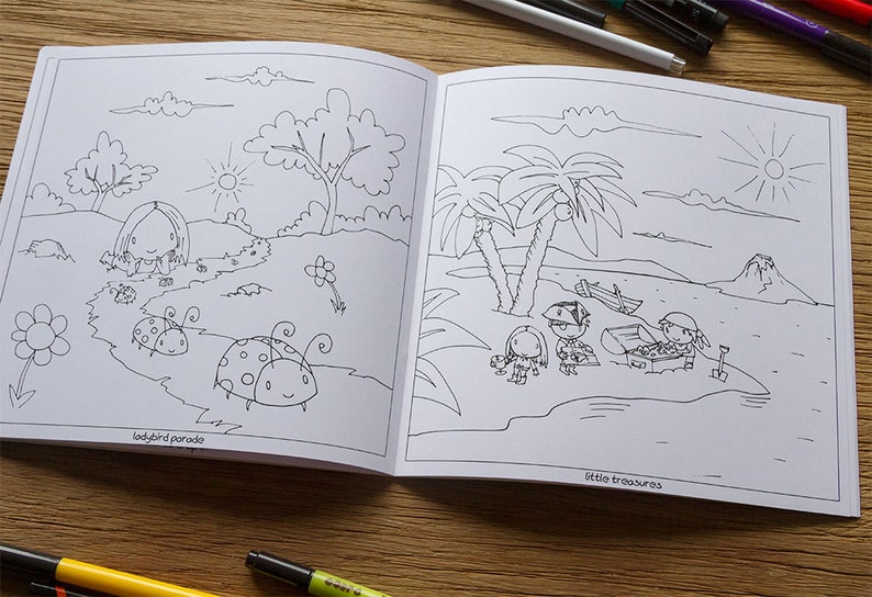 tummy mountain coloring book. A cute gift for those who like to color in the adventures of these children. Gift ideas for coloring book image 3