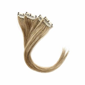 Extensiones de cabello Remy con clip de lujo en color sal y pimienta: castaño claro con canas