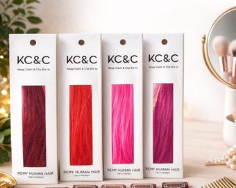 Hair Highlights For Ombre - Red, Pink, Cerise Real Human Hair Clip-in Extensions 4pc Bundle