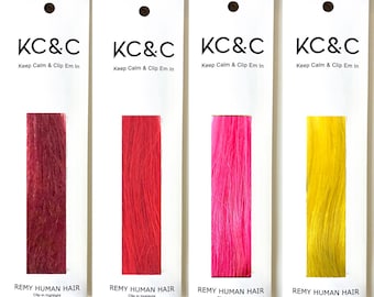 Scene Hair Highlights - Red, Pink, Yellow Real Human Hair Clip-in Extensions 4pc Bundle