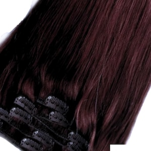 Dark Cherry Red Remy Human Hair Clip In Extensions: Volume & Length