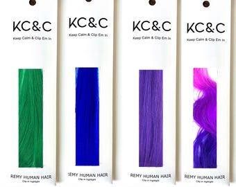 Unicorn Hair Highlights - Green Blue Purple Ombre Remy Hair Clip-in Extensions 4pc Bundle