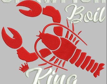 Crawfish Boil King Embroidery Design: Seafood Pattern (Digital Download)