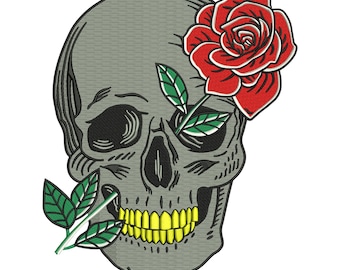 Gothic Floral Skull Machine Embroidery Design (Digital Download)
