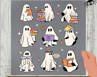 Halloween Ghost Book Reader DTF Transfer: Library Heat Press Design