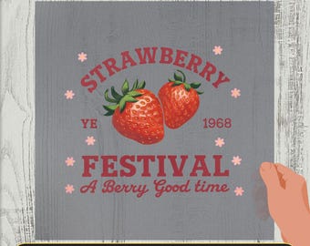 Strawberry Festival DTF Transfer: Retro Fruit Iron-On Decal