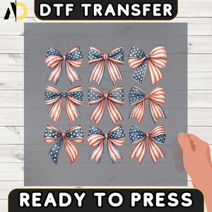 America Flag Coquette Bow DTF Transfer, 4th of July Iron-On Decal, Patriotic Coquette Bow DTF Print, Retro America Heat Press, USA Decal