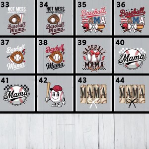May include: A set of 11 baseball-themed designs featuring the word "Mama" in various styles. The designs include baseballs, bats, gloves, and other baseball-related imagery. The designs are perfect for creating personalized gifts or apparel.