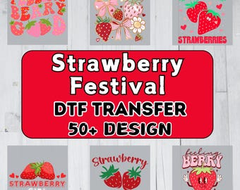 50+ Strawberry Fest DTF Transfer, Retro Strawberry Iron-On Decal, Ready to Press, Cute Strawberry Design, Strawberry Lover DTF Print