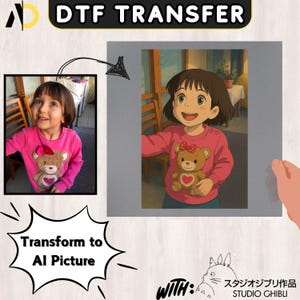 Custom Studio Ghibli DTF Transfer, Custom AI Photo Iron On Decal, Gift for Kids, Custom Anime Portrait DTF Print, Custom Illustration Decal