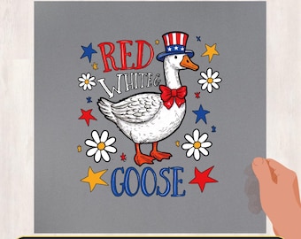 Red White and Goose DTF Transfer, Funny USA Heat Press, 4th Of July Iron-On Decal, Patriotic Goose DTF Print, Retro Memorial Day Gift