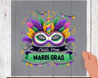 Little Miss Mardi Gras DTF Transfer, Ready to Press, Mardi Gras Carnival DTF Print, Heat Press, Mardi Gras Mask Design, Mardi Gras Party DTF
