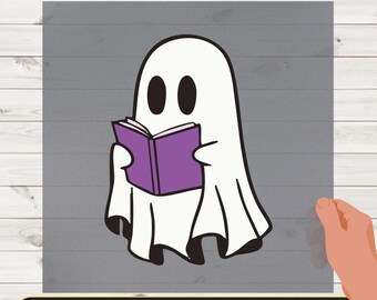 Halloween Ghost Reading Book DTF Heat Transfer, Spooky Teacher Iron-On Decal