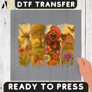 Funny Chicken DTF Transfer, Chicken Lover Iron-On Decal, Floral Farm Animal DTF Print, Wildflower Chicken Heat Press, Chicken Mom DTF Decal