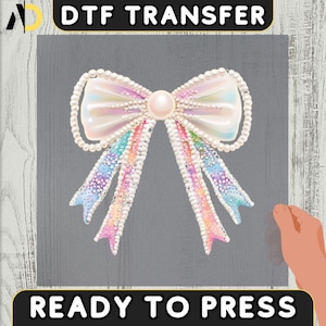 Coquette Pearl Bow DTF Transfer, Girly Summer Design, Ocean Lover Gifts, Pink Summer Bow Iron-On Decal, Beach Vibes, Pink Clam Heat Press
