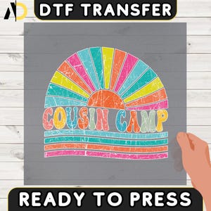Retro Cousin Camp 2025 DTF Transfer, Family Summer Campfire Iron-On Decal, Camping Trip Design, Outdoor Gift, Matching Cousin Ready to Press