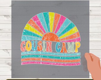 Retro Cousin Camp DTF Transfer, Family Campfire Iron-On Decal, Ready to Press