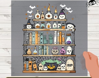 Retro Ghost Library DTF Transfer: Halloween Iron-On Decal for Book Lovers