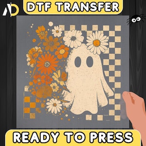 Floral Ghost DTF Transfer, Spooky Halloween Ghost Iron-On Decal, Retro Halloween Ready to Press, Spooky Season Gifts, Girly Ghost Decal