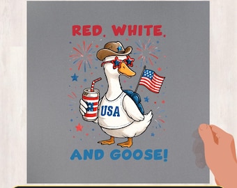 Red White and Goose 4th of July DTF Transfer, Patriotic Goose Heat Press, Independence Day Gifts, American Girl Iron-On Decal