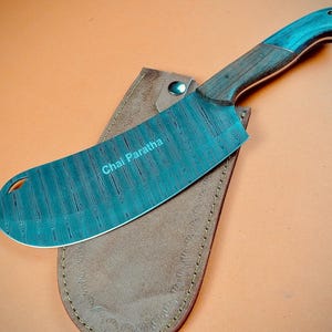 Custom Damascus Chef Cleaver Knife – Handmade Full Tang Butcher Knife with Wood Handle & Sheath – Personalized Engraving Available