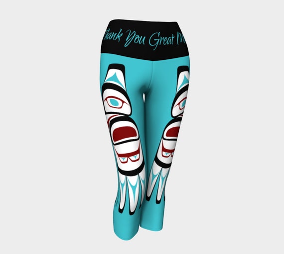 Tlingit Eagle Design Capri Yoga Leggings Native Alaskan Totem Art -   Canada