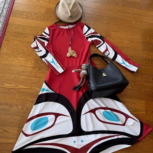 Skywatcher Eagle and Raven Totems Midi Dress by Alaskan Native Tlingit Artist