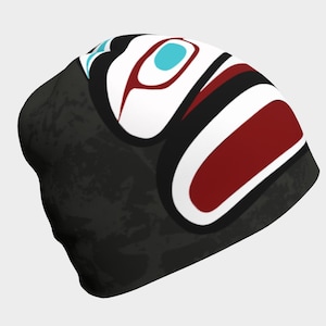Tlingit Northwest Eagle Totem Art Beanie Hat Alaskan Native Art Black Pattern