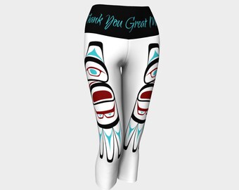 Tlingit Haida Tribal Artist Designed Yoga Capri Leggings - Thank You