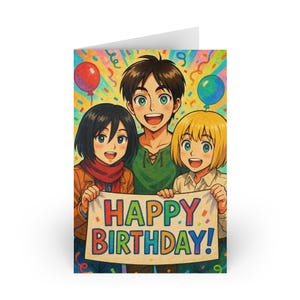 Happy Birthday Card Attack On Titan Inspired Anime Greeting Card Birthday Gift GIft for Him Gift for Her Cute Birthday Card Celebration Card