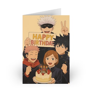 Carte de joyeux anniversaire Jujutsu Kaisen inspiré Carte de voeux d'anime Cadeau d'anniversaire Cadeau pour lui Cadeau pour elle Carte d'anniversaire drôle Carte de célébration
