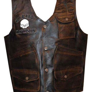 口コミ・レビューで人気商品を探そう Vintage Leather Vest, Biker Vest, Motorcycle, Brown Leather トップス