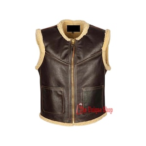 Handmade Men&#39;s Genuine Sheepskin Leather Aviator Bomber Shearling Fur Vest For Men