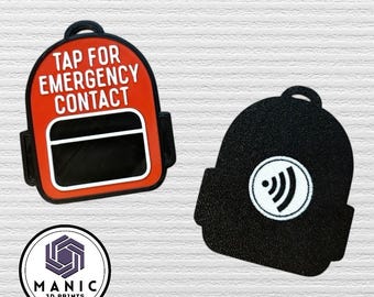 Ready to Ship - NFC Emergency Contact Keychain: 3D Printed Kids Backpack Tag, No Name