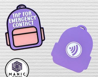 Ready to Ship - NFC Emergency Contact Keychain: 3D Printed Kids Backpack Tag, No Name