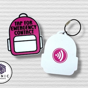 Ready to Ship - NFC Emergency Contact Keychain: 3D Printed Kids Backpack Tag, No Name