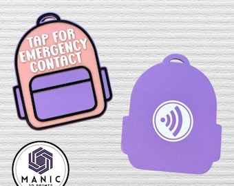 Ready to Ship - NFC Emergency Contact Keychain: 3D Printed Kids Backpack Tag, No Name