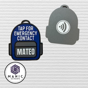 Personalized NFC Emergency Contact Keychain: 3D Printed Kids Backpack Tag