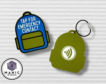 Ready to Ship - NFC Emergency Contact Keychain: 3D Printed Kids Backpack Tag, No Name