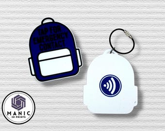 Ready to Ship - NFC Emergency Contact Keychain: 3D Printed Kids Backpack Tag, No Name